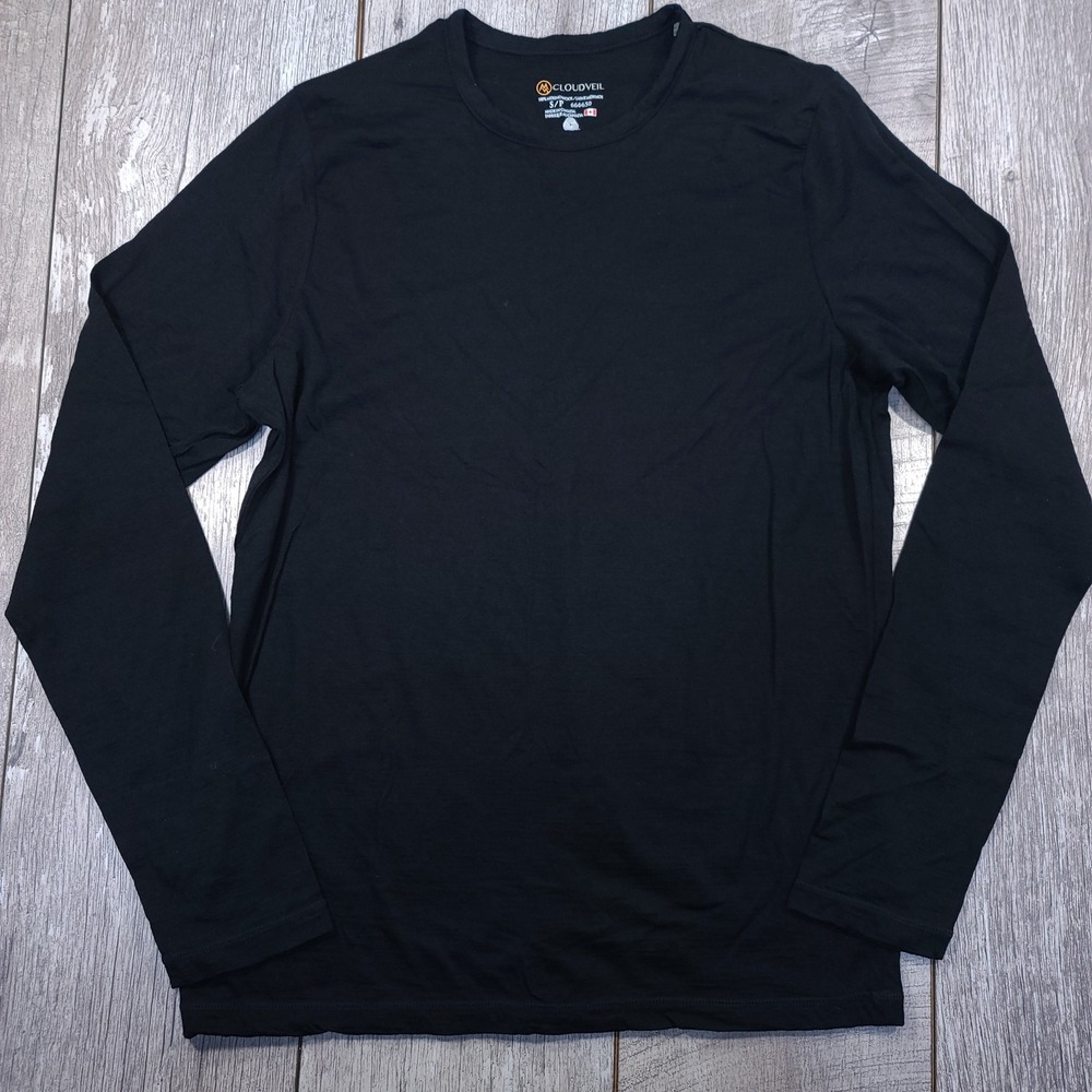 Cloudveil Long Sleeve Shirt Mens Small Black 100% Merino Wool Base Layer Top